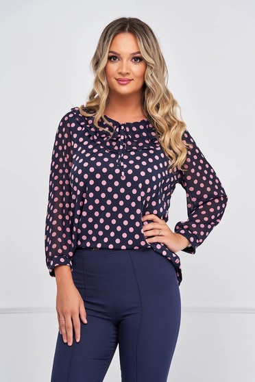 Blouses, Women`s blouse lycra loose fit with veil sleeves frilly trim around cleavage line - StarShinerS.com
