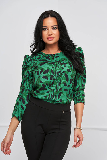 Blouses, Women`s blouse crepe loose fit high shoulders with print details - StarShinerS - StarShinerS.com