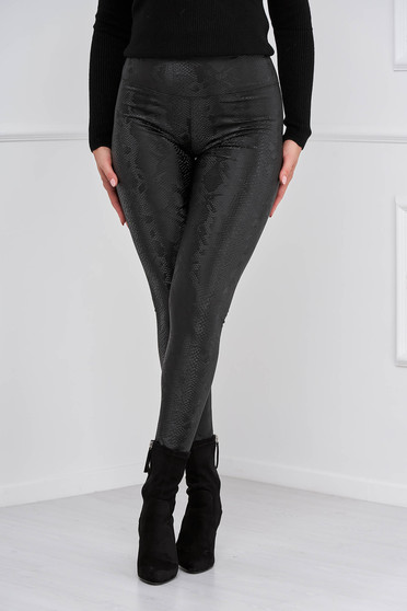 Black leggings, Black tights from ecological leather medium waist - StarShinerS.com