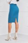Petrol blue skirt slightly elastic fabric midi pencil buckle accessory - StarShinerS 2 - StarShinerS.com