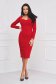 Red dress pencil crepe long sleeved - StarShinerS 3 - StarShinerS.com