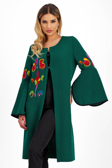 Green Knitted Cotton Cardigan with Bell Sleeves - Lady Pandora