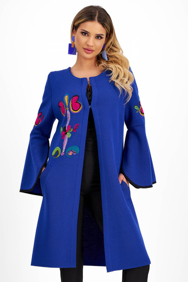 Blue Knitted Cotton Cardigan with Bell Sleeves - Lady Pandora