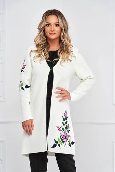 Sales cardigans, White cardigan knitted front closing - StarShinerS.com