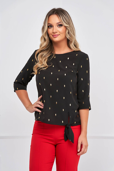 Blouses, Black women`s blouse georgette loose fit gold metal details - StarShinerS.com