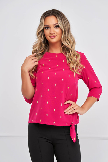 Office Blouses, Fuchsia women`s blouse georgette loose fit gold metal details - StarShinerS.com