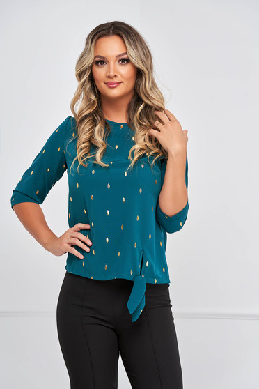 Blouses, Green women`s blouse georgette loose fit gold metal details - StarShinerS.com