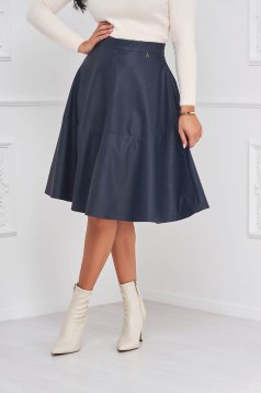 Darkblue cloche skirt from ecological leather midi - StarShinerS