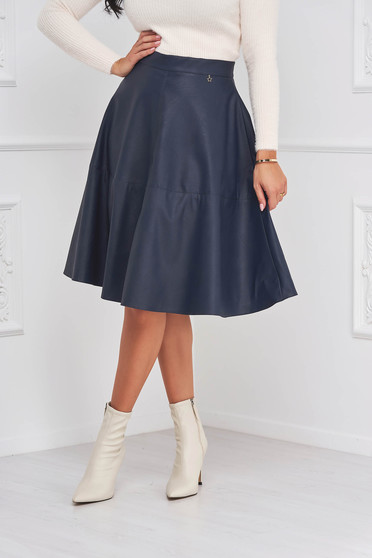 Casual skirts, Darkblue cloche skirt from ecological leather midi - StarShinerS - StarShinerS.com