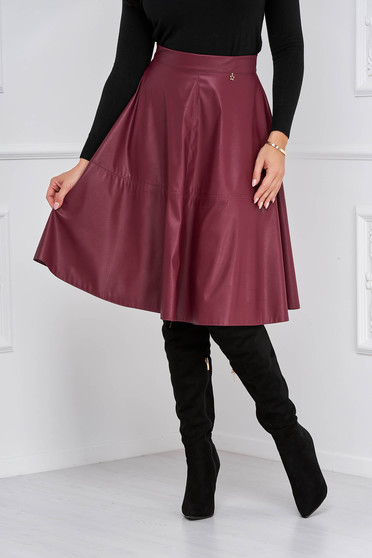 Burgundy cloche skirt from ecological leather midi - StarShinerS