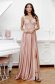 Dusty Pink Taffeta Long A-Line Occasional Dress with Raised Flowers - Artista 1 - StarShinerS.com