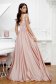 Dusty Pink Taffeta Long A-Line Occasional Dress with Raised Flowers - Artista 2 - StarShinerS.com