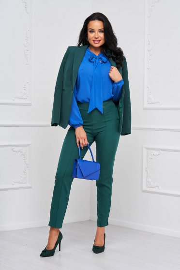 Skinny trousers, - StarShinerS darkgreen trousers office high waisted slightly elastic fabric conical - StarShinerS.com
