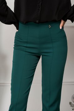 Pantaloni din stofa usor elastica verde-inchis lungi conici cu talie inalta - StarShinerS