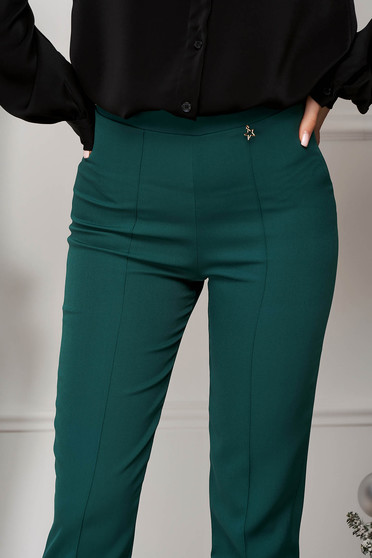 Pantaloni eleganti, marimea XS, Pantaloni din stofa usor elastica verde-inchis lungi conici cu talie inalta - StarShinerS - StarShinerS.ro