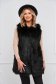 Black gilet from ecological fur front closing with faux leather details 1 - StarShinerS.com