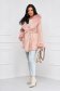 Pink jacket straight midi from ecological leather with faux fur details 4 - StarShinerS.com