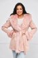 Pink jacket straight midi from ecological leather with faux fur details 1 - StarShinerS.com