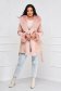 Pink jacket straight midi from ecological leather with faux fur details 3 - StarShinerS.com