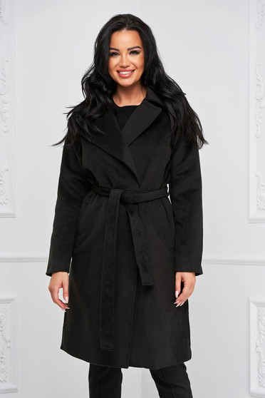 Coats, Black coat cloth loose fit lateral pockets - StarShinerS.com