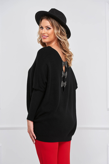 Casual jumpers, Black sweater knitted loose fit with sequin embellished details - StarShinerS.com
