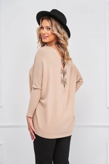 Casual jumpers, Cream sweater knitted loose fit with sequin embellished details - StarShinerS.com