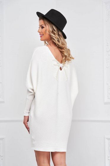 Casual jumpers, White sweater knitted loose fit with pearls - StarShinerS.com