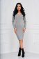 Grey dress knitted midi pencil from striped fabric with v-neckline 3 - StarShinerS.com