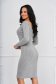 Grey dress knitted midi pencil from striped fabric with v-neckline 2 - StarShinerS.com
