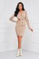 Rochie din tricot bej tip creion cu umerii buretati si buzunare - SunShine 3 - StarShinerS.ro