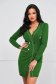 Green dress knitted midi pencil with padded shoulders with pockets 1 - StarShinerS.com