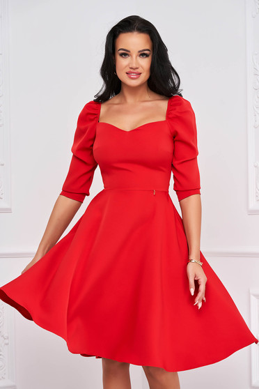 Red dress elastic cloth cloche midi with pockets - StarShinerS