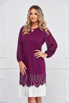 Purple dress elastic cloth straight voile details