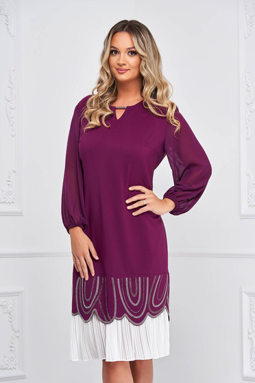 Online Dresses, Purple dress elastic cloth straight voile details - StarShinerS.com