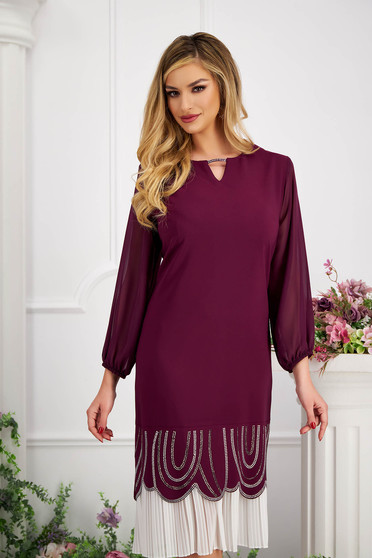 Purple dress elastic cloth straight voile details