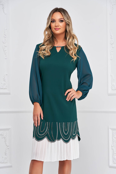 Day dresses, Darkgreen dress elastic cloth straight voile details - StarShinerS.com