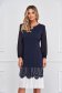 Rochie din stofa elastica bleumarin cu un croi drept si insertii de voal plisat 1 - StarShinerS.ro
