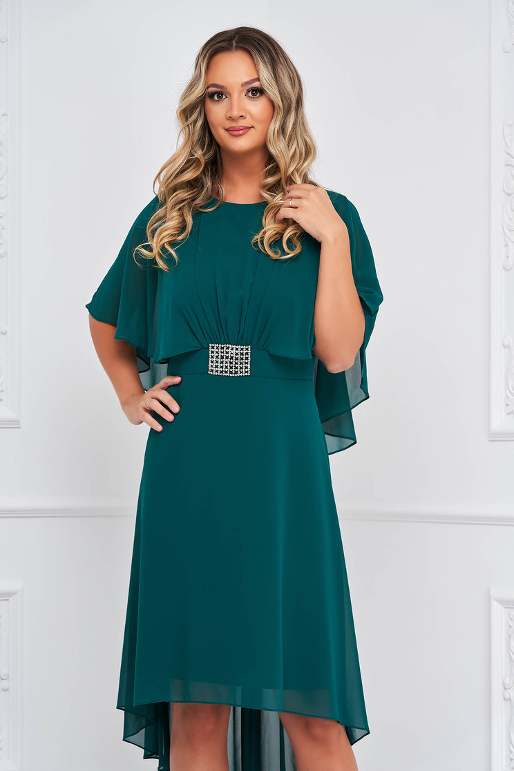 Rochie din voal verde midi asimetrica in clos cu maneci tip fluture - Rochii-Dama.ro