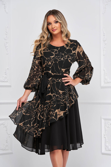 Asymmetrical dresses, Dress cloche from veil fabric midi with floral print with cut-out sleeves - StarShinerS.com