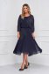 Darkblue dress from veil fabric cloche with elastic waist midi with crystal embellished details 1 - StarShinerS.com