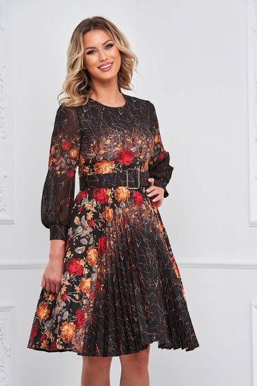 Floral print dresses, Dress elastic cloth midi cloche with veil sleeves pleated - StarShinerS.com