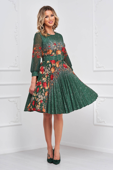 Floral print dresses, Dress elastic cloth midi cloche with veil sleeves pleated - StarShinerS.com