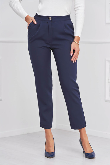 Trousers, - StarShinerS dark blue trousers conical medium waist elastic cloth lateral pockets - StarShinerS.com
