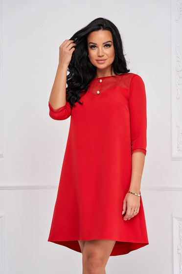 Elegant dresses, Red dress elastic cloth short cut loose fit - StarShinerS with decorative buttons - StarShinerS.com