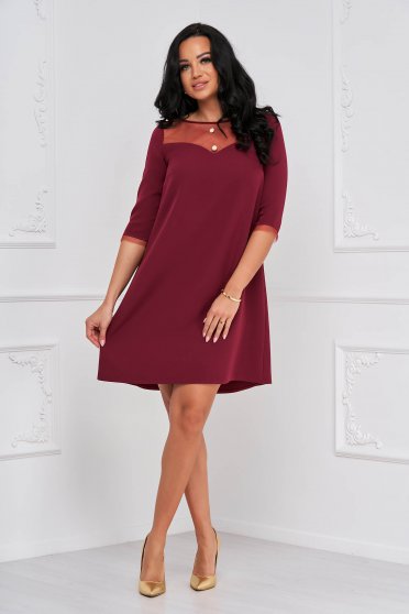 Plus Size Dresses - Page 9, Burgundy dress elastic cloth short cut loose fit - StarShinerS with decorative buttons - StarShinerS.com