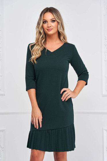 Straight dresses, Darkgreen dress straight pleated crepe - StarShinerS.com