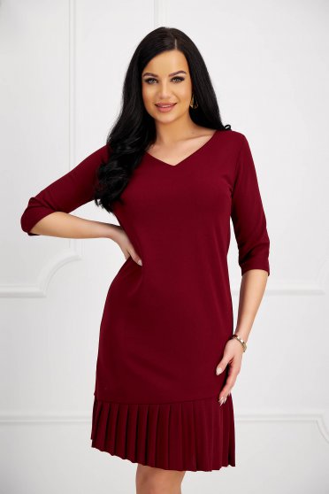 Short sleeved dresses, Burgundy dress straight pleated crepe - StarShinerS.com