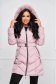Lightpink jacket from slicker midi detachable hood with faux fur accessory 1 - StarShinerS.com