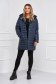 Darkblue jacket midi from slicker with turtle neck with faux fur details 4 - StarShinerS.com