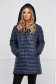 Darkblue jacket midi from slicker with turtle neck with faux fur details 3 - StarShinerS.com